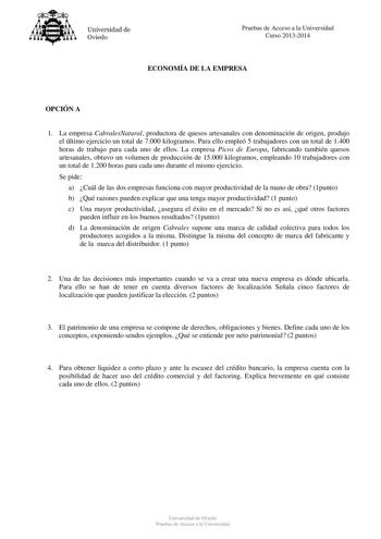 Examen de Economía de la Empresa (PAU de 2014)