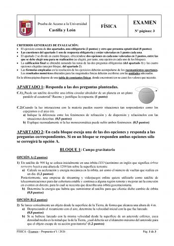 Física – EBAU Castilla y León (2026)