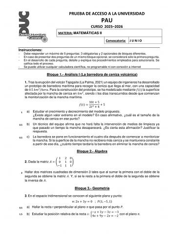 Matemáticas II – EBAU Islas Canarias (2026)