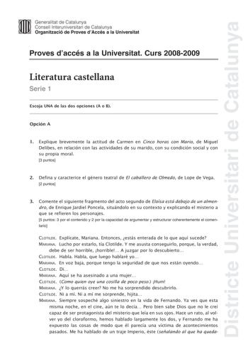 Examen de Literatura Castellana (selectividad de 2009)