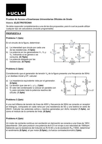 Examen de Electrotecnia (PAU de 2016)