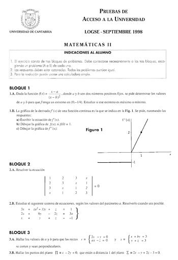 Examen de Matemáticas II (selectividad de 1998)