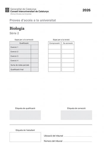 Biología – PAU Cataluña (2026)