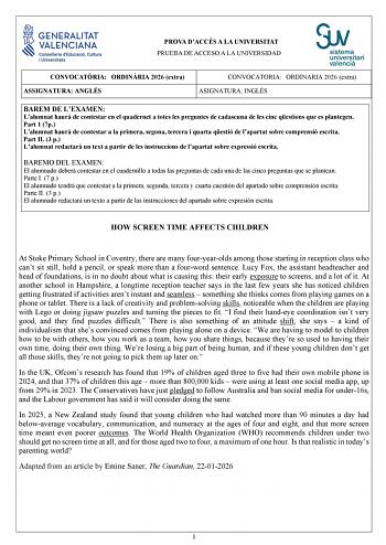 Inglés – PAU Comunidad Valenciana (2026)