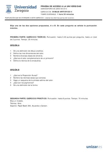 Examen de Dibujo Artístico II (PAU de 2013)