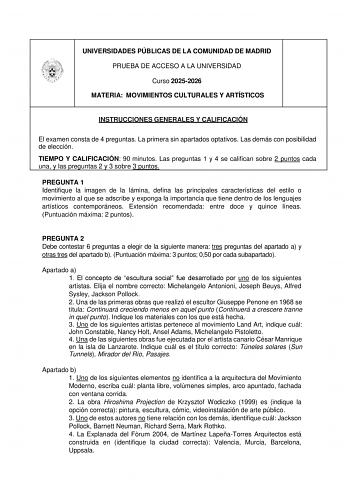 Movimientos Culturales y Artísticos – EvAU Comunidad de Madrid (2026)