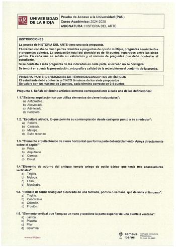 Examen de Historia del Arte (EBAU de 2025)