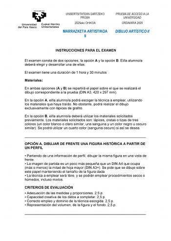 Examen de Dibujo Artístico II (EAU de 2025)