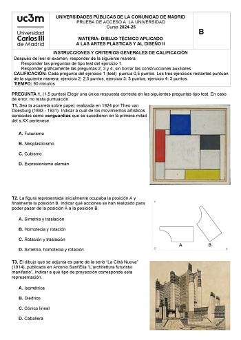 Examen de Dibujo Técnico Aplicado a las Artes Plásticas y al Diseño II (EvAU de 2025)