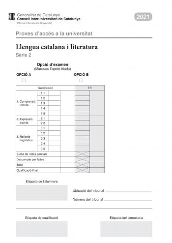 Examen de Lengua Catalana y Literatura (PAU de 2021)