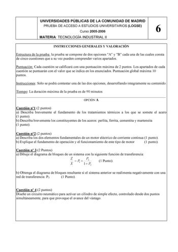 Examen de Tecnología Industrial (selectividad de 2006)