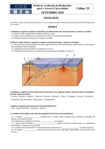 Examen de Geología y Ciencias Ambientales (ABAU de 2018)