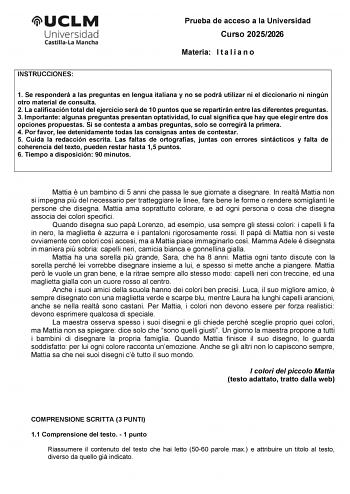 Italiano – EvAU Castilla-La Mancha (2026)