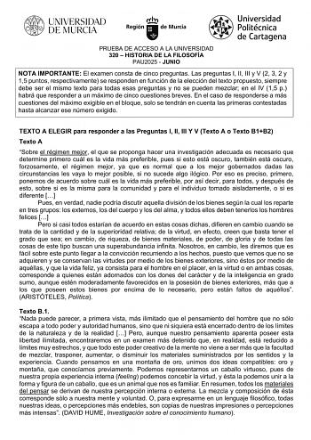 Examen de Historia de la Filosofía (EBAU de 2025)