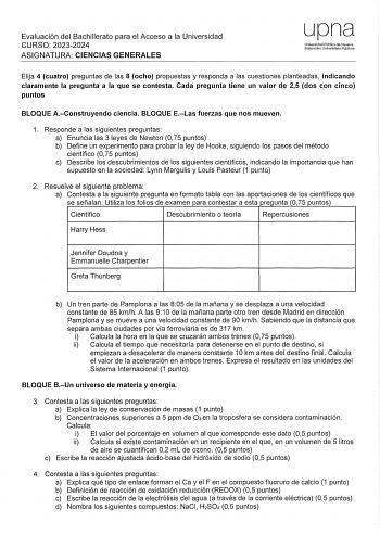 Examen de Ciencias Generales (EvAU de 2024)