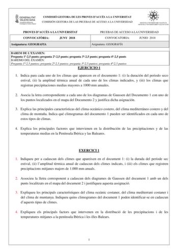 COMISSIÓ GESTORA DE LES PROVES DACCÉS A LA UNIVERSITAT COMISIÓN GESTORA DE LAS PRUEBAS DE ACCESO A LA UNIVERSIDAD PROVES DACCÉS A LA UNIVERSITAT CONVOCATRIA JUNY 2018 Assignatura GEOGRAFIA PRUEBAS DE ACCESO A LA UNIVERSIDAD CONVOCATORIA JUNIO 2018 Asignatura GEOGRAFÍA BAREM DE LEXAMEN Pregunta 125 punts pregunta 225 punts pregunta 325 punts pregunta 425 punts BAREMO DEL EXAMEN Pregunta 125 puntos pregunta 225 puntos pregunta 325 puntos pregunta 425 puntos EJERCICIO 1 1 Indica para cada uno de l…