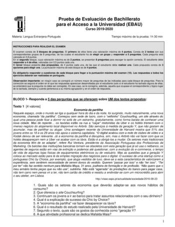 Examen de Portugués (EBAU de 2020)