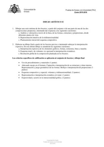 Examen de Dibujo Artístico II (PAU de 2016)