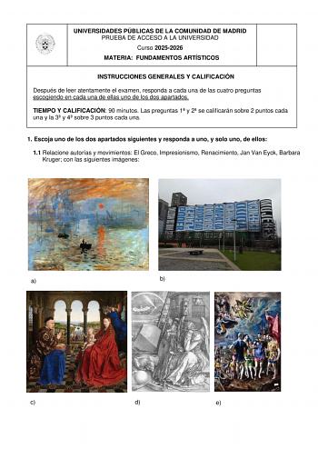 Fundamentos Artísticos – EvAU Comunidad de Madrid (2026)