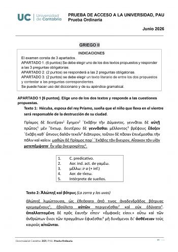 Griego – EBAU Cantabria (2026)