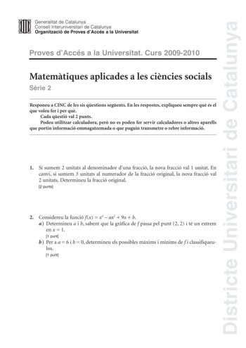 Examen de Matemáticas Aplicadas a las Ciencias Sociales (PAU de 2010)