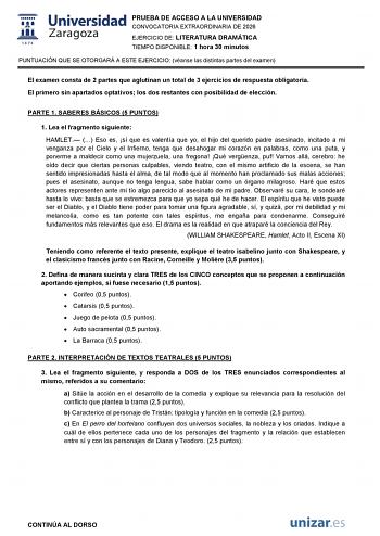 Literatura Dramática – EvAU Aragón (2026)