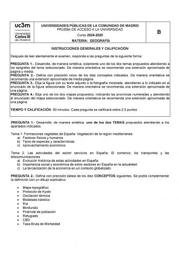 Examen de Geografía (EvAU de 2025)