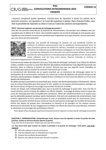 Examen de Francés (ABAU de 2025)