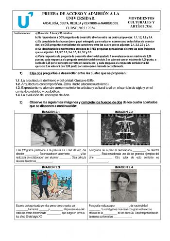 Examen de Movimientos Culturales y Artísticos (PEvAU de 2024)