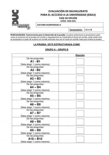 Examen de Cultura audiovisual (EBAU de 2021)