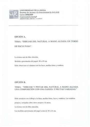 Examen de Dibujo Artístico II (selectividad de 2009)
