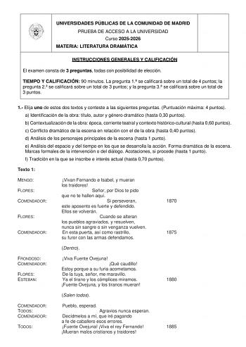 Literatura Dramática – EvAU Comunidad de Madrid (2026)