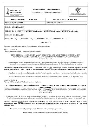 Examen de Latín II (PAU de 2025)