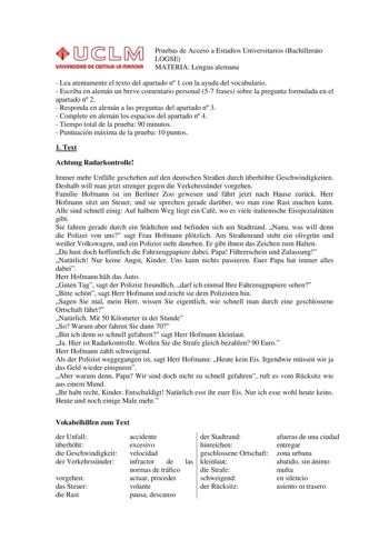 Examen de Alemán (selectividad de 2009)