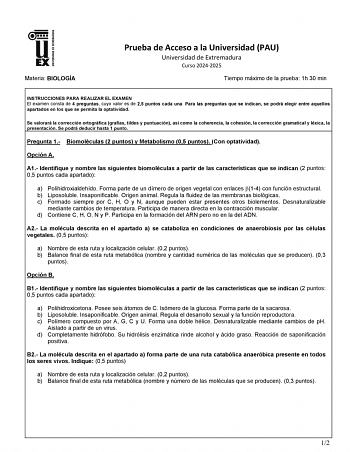 Examen de Biología (EBAU de 2025)