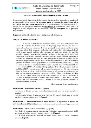 Examen de Italiano (ABAU de 2023)