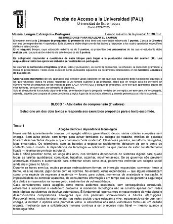 Examen de Portugués (EBAU de 2025)