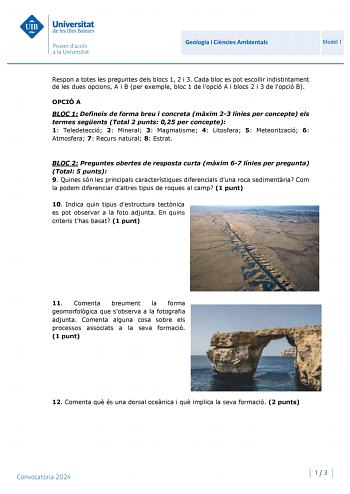 Examen de Geología y Ciencias Ambientales (PBAU de 2024)