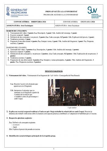Artes Escénicas – PAU Comunidad Valenciana (2026)