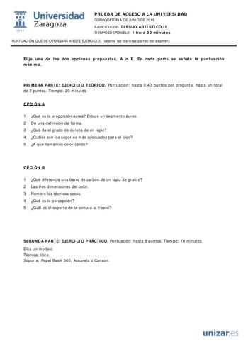 Examen de Dibujo Artístico II (PAU de 2015)