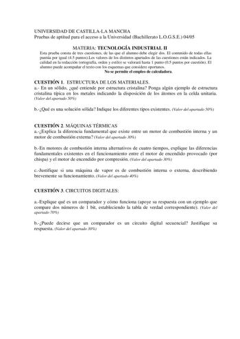 Examen de Tecnología Industrial (selectividad de 2005)