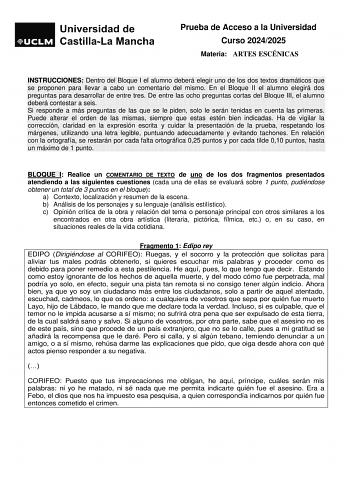 Examen de Artes Escénicas (EvAU de 2025)