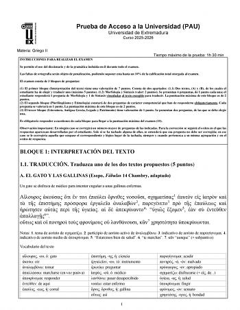 Griego – EBAU Extremadura (2026)
