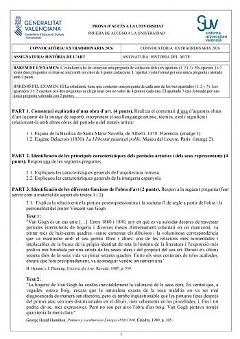 Historia del Arte – PAU Comunidad Valenciana (2026)