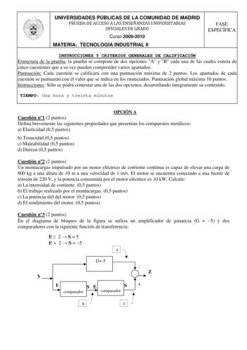 Examen de Tecnología Industrial (PAU de 2010)