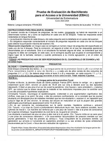 Examen de Francés (EBAU de 2024)