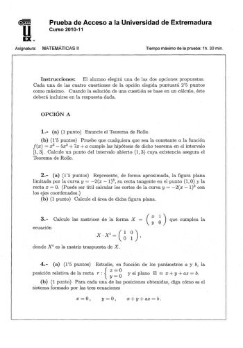 Examen de Matemáticas II (PAU de 2011)