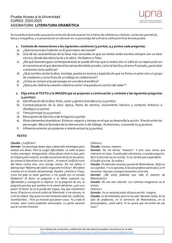 Examen de Literatura Dramática (EvAU de 2025)