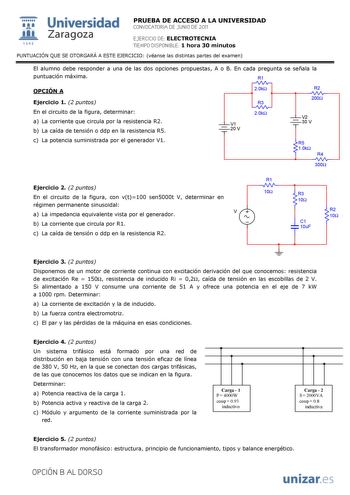 Examen de Electrotecnia (PAU de 2011)