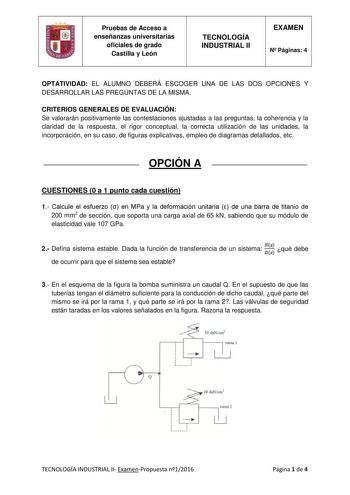 Examen de Tecnología Industrial (PAU de 2016)